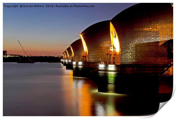 Thames Barrier As The Sun Sets Print by Darren Willmin