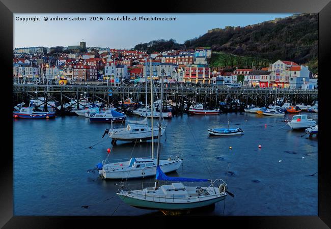 SCARBOROUGH'S  BOATS Framed Print by andrew saxton