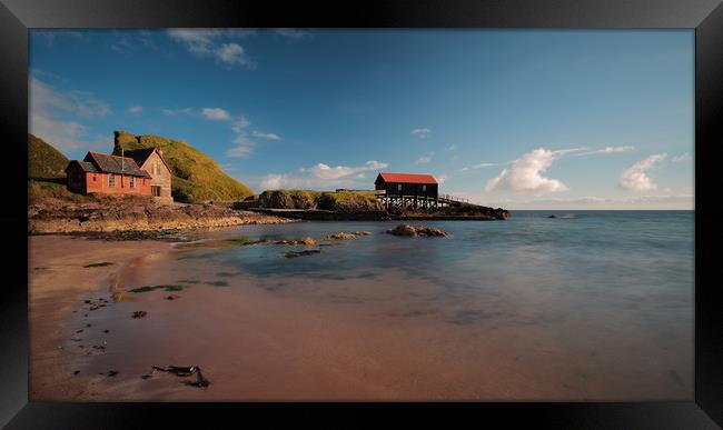 Dunaverty Bay Boathouse and Sea Captains Quarters Framed Print by Maria Gaellman