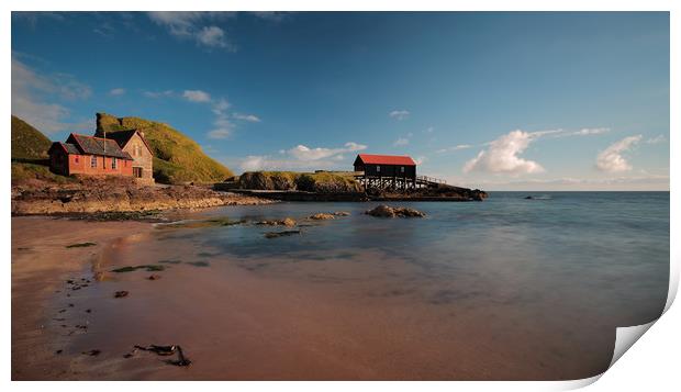 Dunaverty Bay Boathouse and Sea Captains Quarters Print by Maria Gaellman