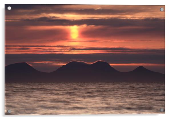 Red Sunset over Sound of Jura Acrylic by Maria Gaellman