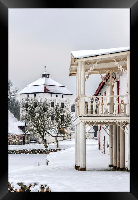 Hovdala Castle Balcony in Winter Framed Print by Antony McAulay