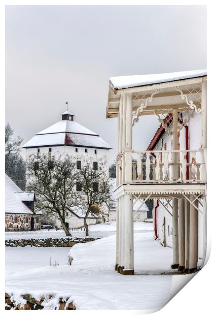 Hovdala Castle Balcony in Winter Print by Antony McAulay