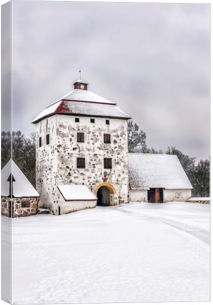 Hovdala Castle Courtyard in Winter Canvas Print by Antony McAulay