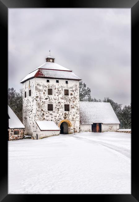 Hovdala Castle Courtyard in Winter Framed Print by Antony McAulay