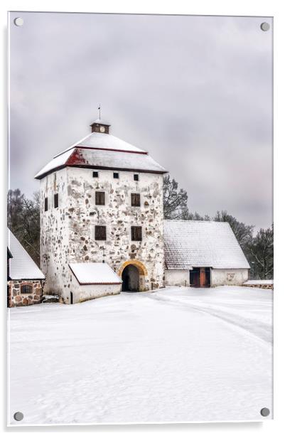 Hovdala Castle Courtyard in Winter Acrylic by Antony McAulay
