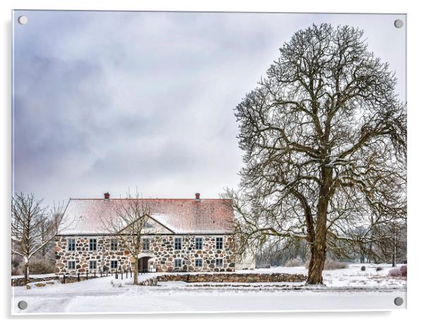 Hovdala Castle in Winter Acrylic by Antony McAulay