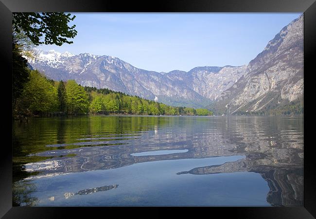 Rippled reflections on an alpine lake Framed Print by Ian Middleton