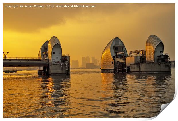 Thames Barrier Through The Mist Print by Darren Willmin