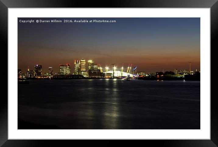London Docklands Skyline at Night Framed Mounted Print by Darren Willmin