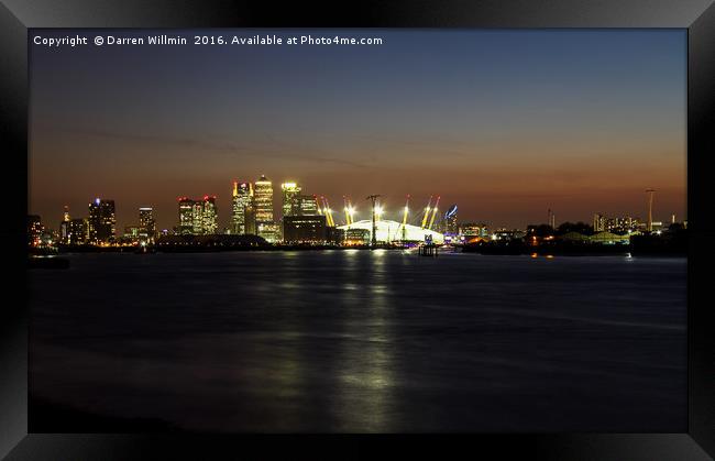 London Docklands Skyline at Night Framed Print by Darren Willmin