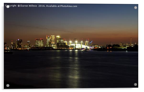 London Docklands Skyline at Night Acrylic by Darren Willmin