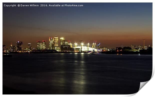 London Docklands Skyline at Night Print by Darren Willmin