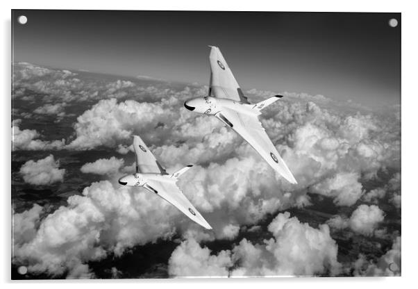 Two Avro Vulcan B1 nuclear bombers BW version Acrylic by Gary Eason