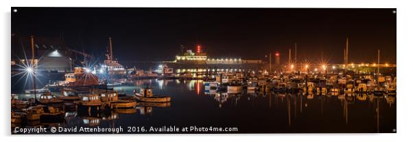 Ramsgate Outer Marina At Night Acrylic by David Attenborough