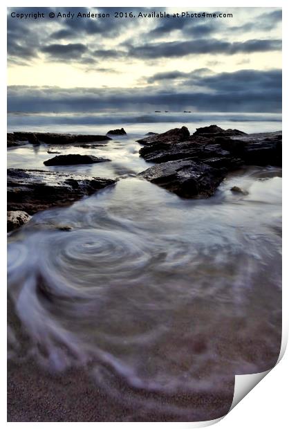 Swirling Waves on Australian Beach Print by Andy Anderson