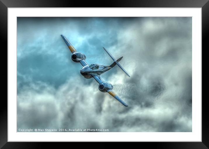Gloster Meteor comes out of the clouds Framed Mounted Print by Max Stevens