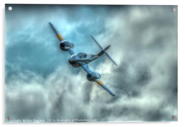 Gloster Meteor comes out of the clouds Acrylic by Max Stevens