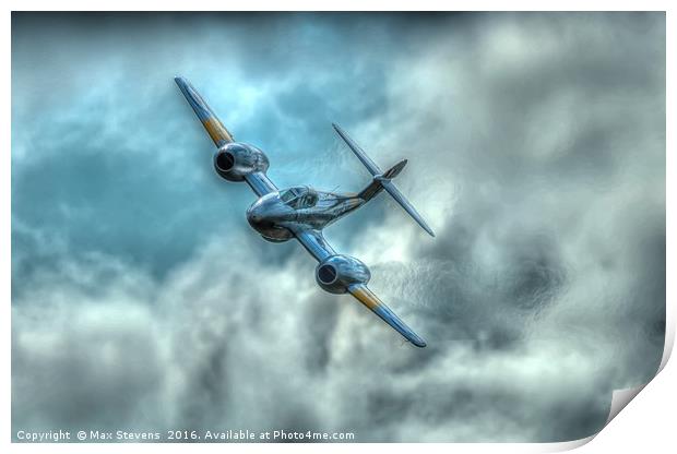Gloster Meteor comes out of the clouds Print by Max Stevens