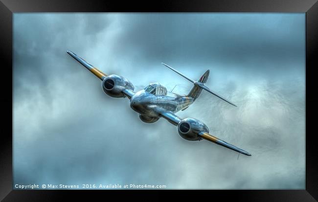 Gloster Meteor T7 WA591 banking for a fast pass Framed Print by Max Stevens
