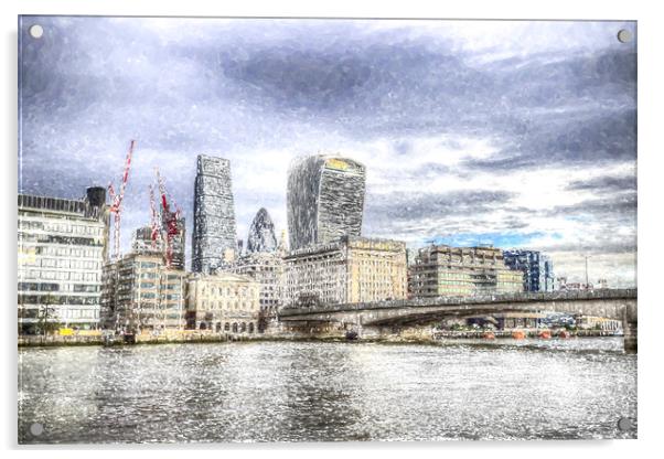 City of London and River Thames Snow Art Acrylic by David Pyatt
