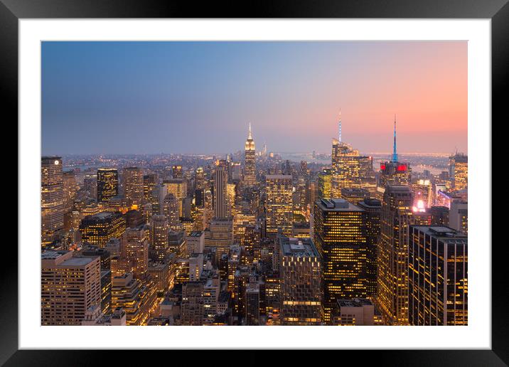 Empire State sunset view NYC Framed Mounted Print by Greg Marshall