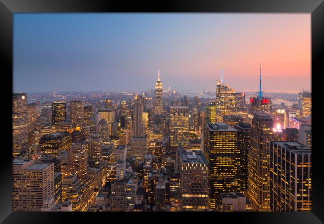 Empire State sunset view NYC Framed Print by Greg Marshall