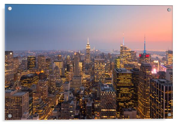 Empire State sunset view NYC Acrylic by Greg Marshall