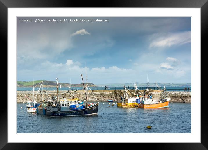 Fishing Boats in Mevagissey Harbour Framed Mounted Print by Mary Fletcher