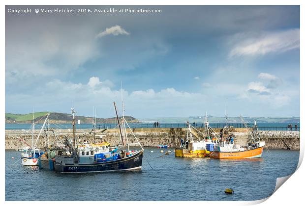 Fishing Boats in Mevagissey Harbour Print by Mary Fletcher
