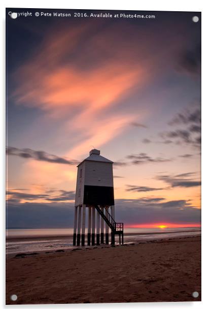 Burnham on Sea Lighthouse at sunset Acrylic by Pete Watson