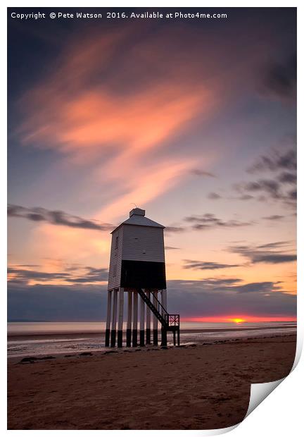 Burnham on Sea Lighthouse at sunset Print by Pete Watson