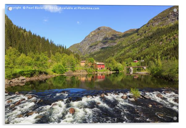 Smorkleppai River, Telemark, Norway Acrylic by Pearl Bucknall
