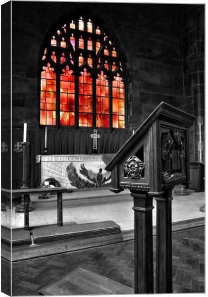 Manchester Cathedral Fire Window Canvas Print by Gary Kenyon