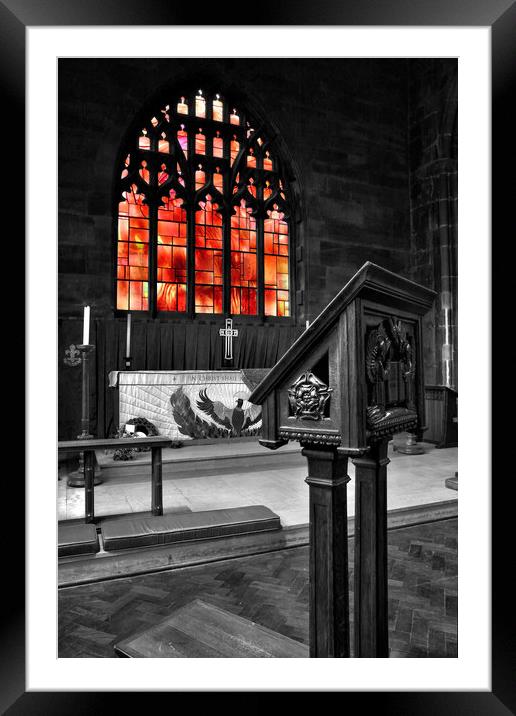 Manchester Cathedral Fire Window Framed Mounted Print by Gary Kenyon