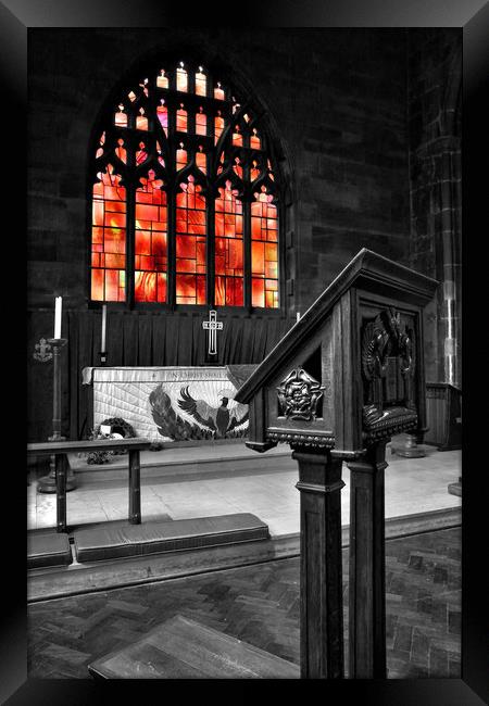 Manchester Cathedral Fire Window Framed Print by Gary Kenyon