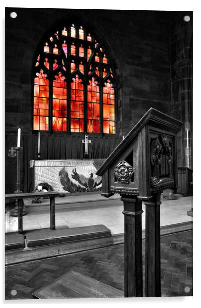Manchester Cathedral Fire Window Acrylic by Gary Kenyon