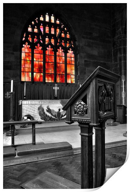Manchester Cathedral Fire Window Print by Gary Kenyon