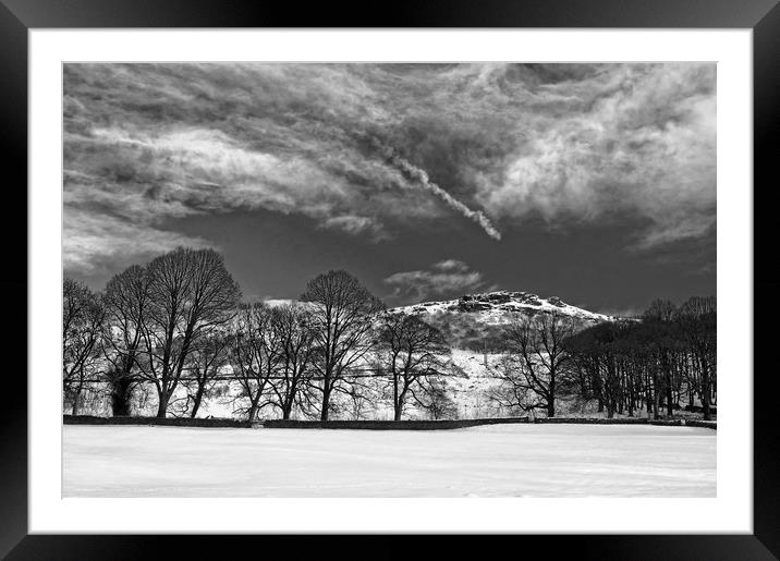 Bamford Edge in Winter, Mono Version Framed Mounted Print by Darren Galpin