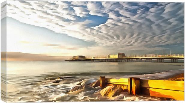 Worthing Pier And Beach Canvas Print by Clive Eariss