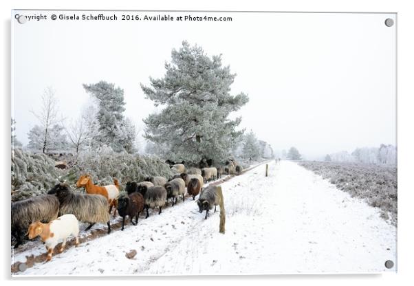 Moorland in Winter Acrylic by Gisela Scheffbuch