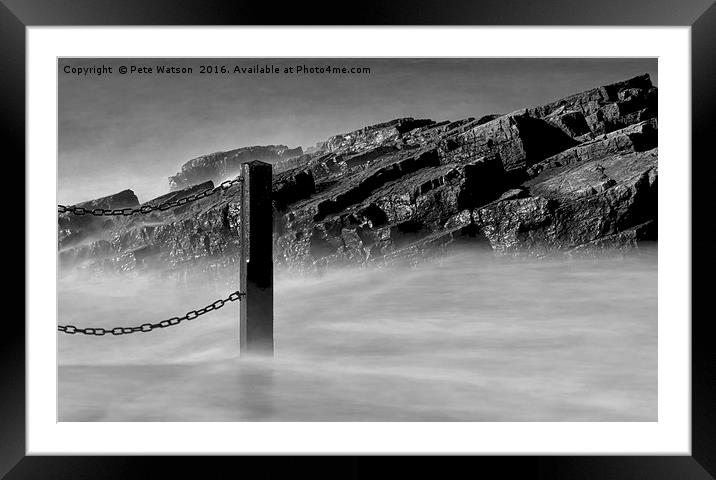 Coastal Rocks and Fence Post Framed Mounted Print by Pete Watson
