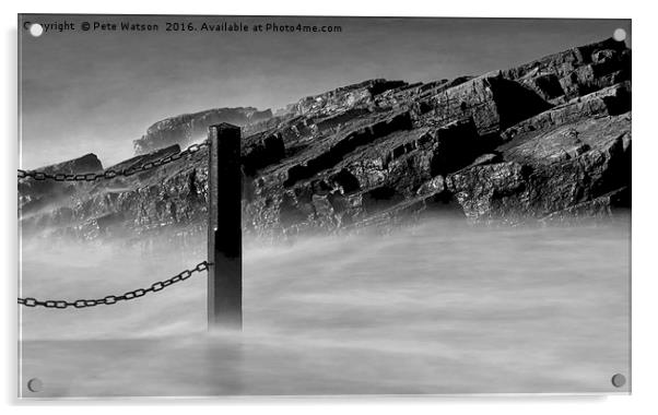 Coastal Rocks and Fence Post Acrylic by Pete Watson