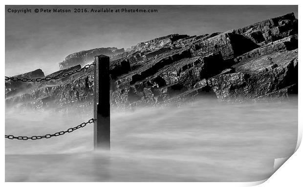 Coastal Rocks and Fence Post Print by Pete Watson