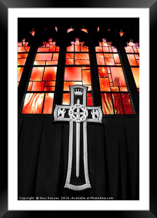 Cross in the Fire Window At Manchester Cathedral Framed Mounted Print by Gary Kenyon