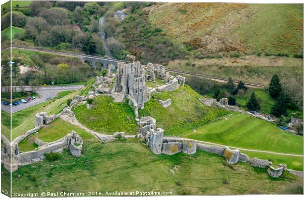 Corfe Castle Aeriel View Canvas Print by Paul Chambers