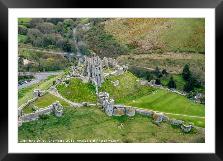 Corfe Castle Aeriel View Framed Mounted Print by Paul Chambers