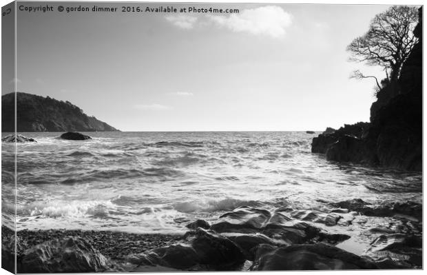 A black and white image of Castle Cove near Dartmo Canvas Print by Gordon Dimmer