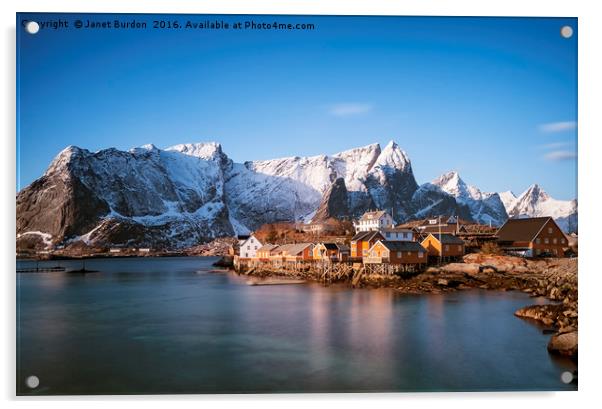 Sakrisoy village, Lofoten islands Acrylic by Janet Burdon