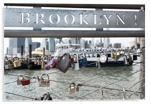 Brooklyn loves Manhattan NYC Acrylic by Greg Marshall
